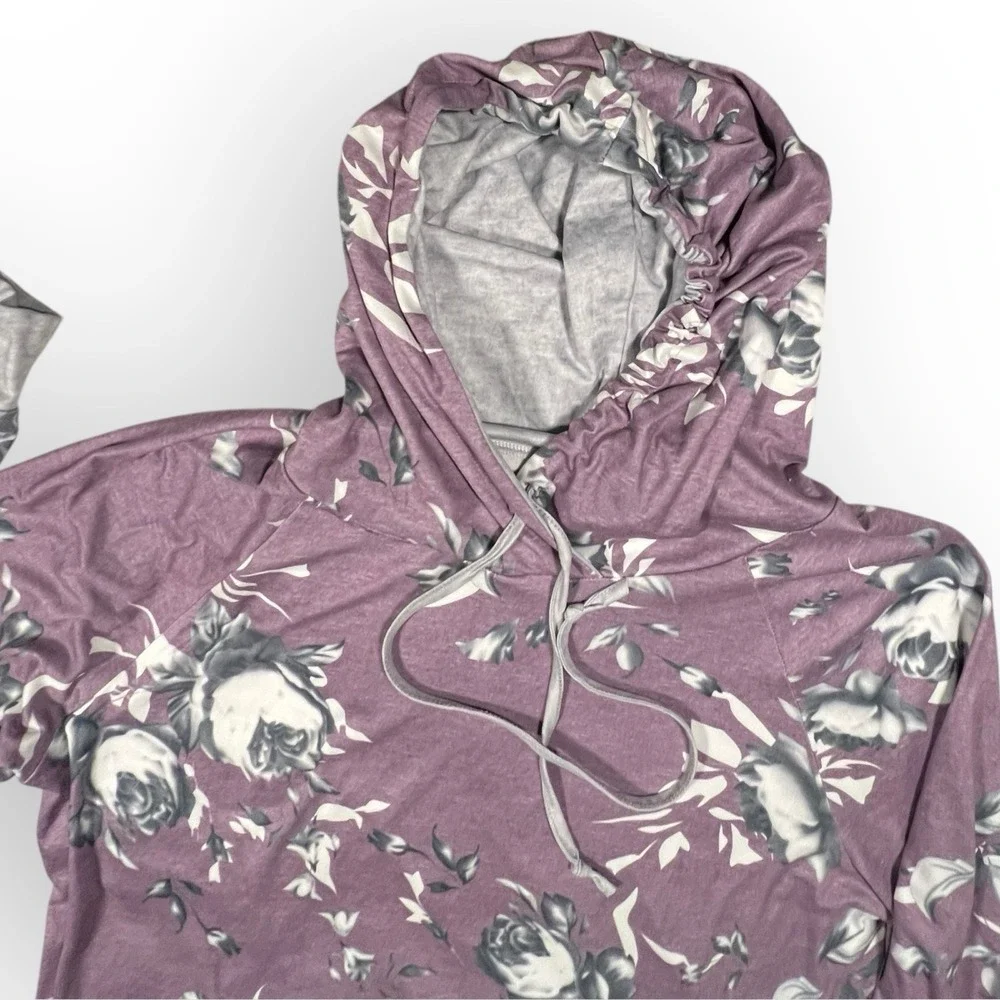 BARLVER Hoodie Pullover Top Sz XL‎ Lavender Black Gray Roses Super Soft Cozycore